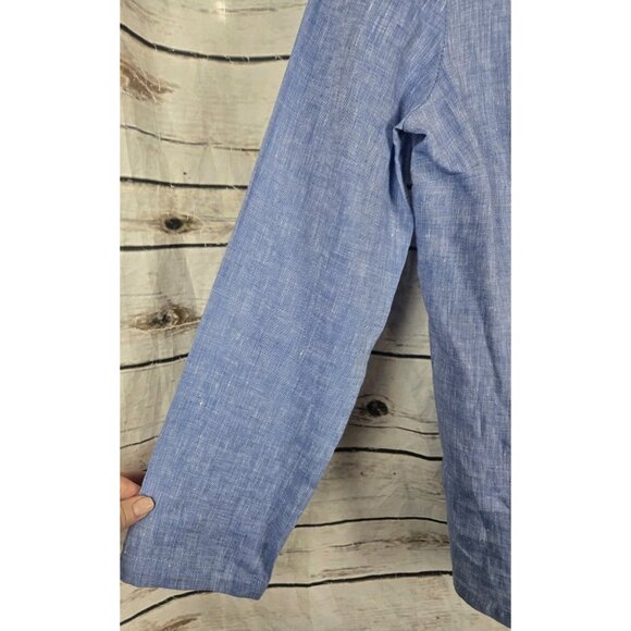 Idillio Positano Blue Chambray 100% Linen Blazer Jacket M New Womens Italy - Picture 3 of 7